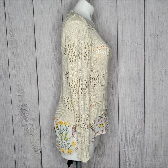 Desigual Crochet Sweater with Sheer Elephant Print Undershirt, size Medium - Picture 3 of 6